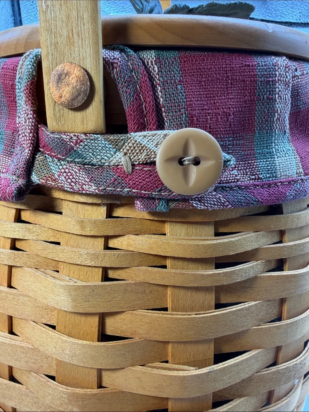 Longaberger 2000 Vintage Fall Basket Wooden Handle Fabric & Plastic Liner